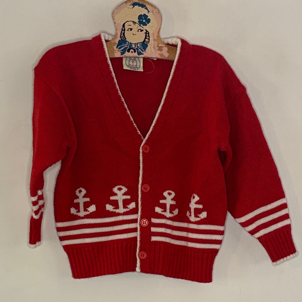 Vintage J.G. Hook red v-neck cardigan with nautical anchors Size 4T